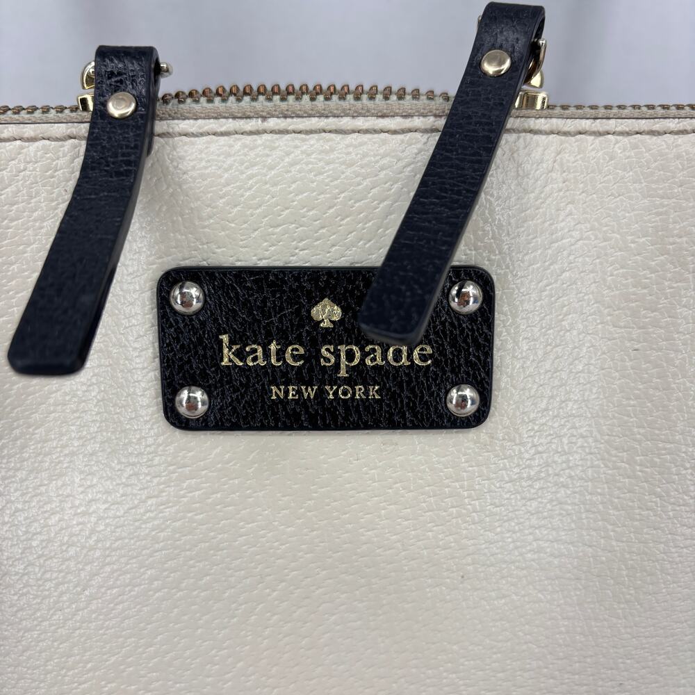Kate Spade Rachelle Berkeley Satchel Handbag Cream Black Leather Double Handle - Picture 7 of 16